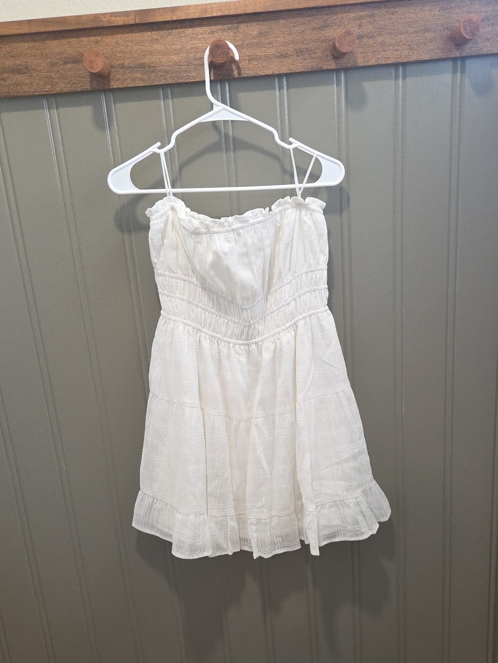 Strapless White Smocked Sundress with Ruffle Hem